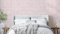Rustic baby pink gingham wallpaper design
