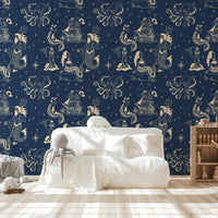 Marine-inspired mural wallpaper for study
