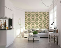 Traditional floral mural in soft green
