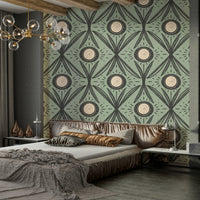 Rustic floral mural wallpaper with dark base
