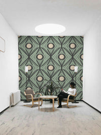 Charcoal background with sage floral prints
