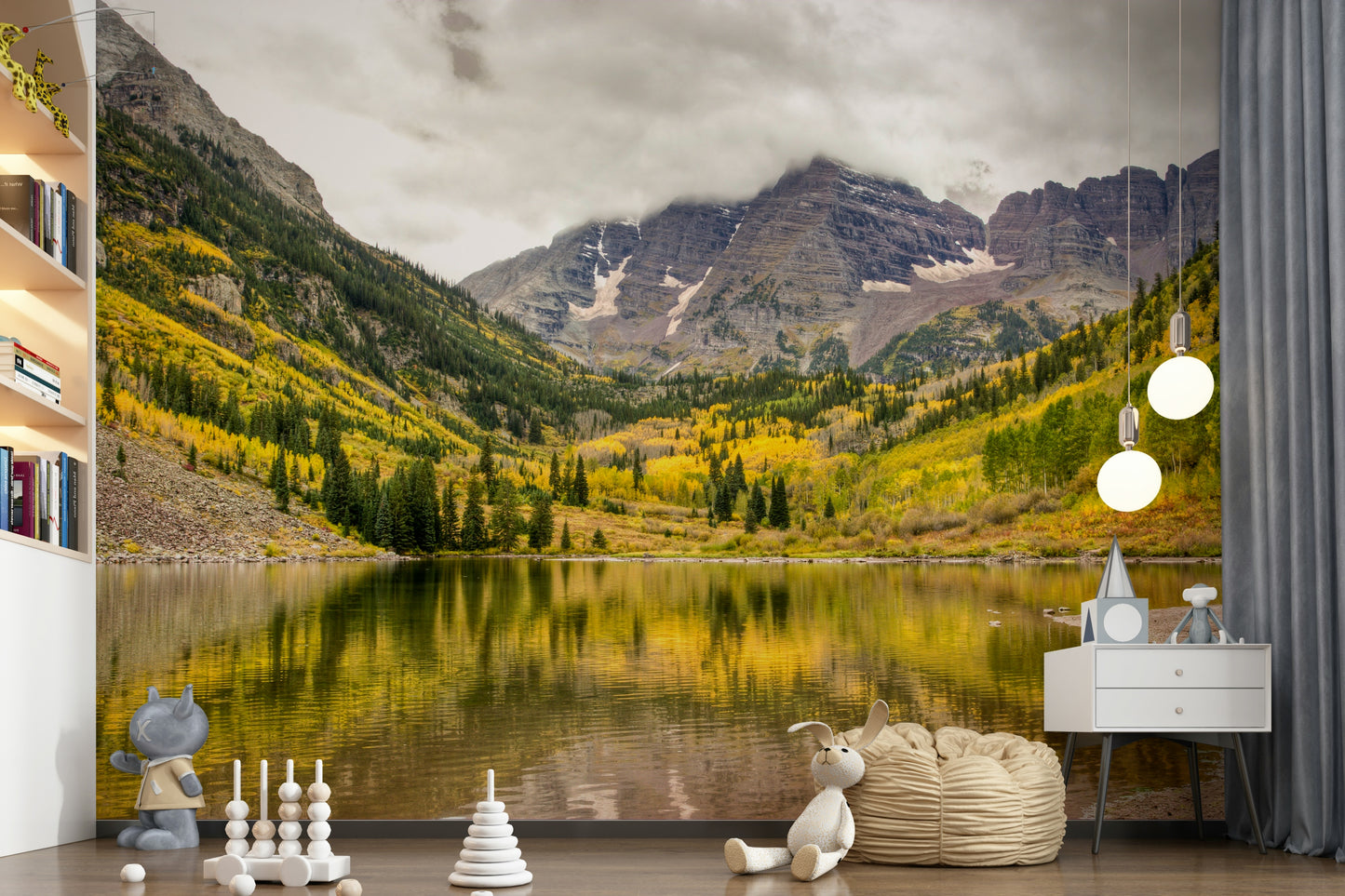 Autumn's Palette: A Mountain Lake Wall Mural