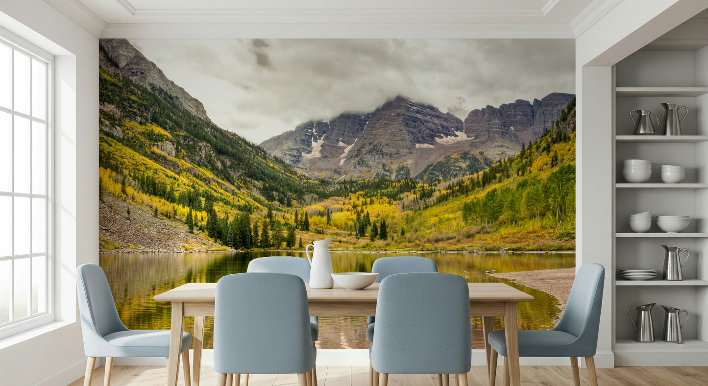 Autumn's Palette: A Mountain Lake Wall Mural