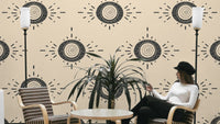 Folk Bloom Light Charcoal Cream Wallpaper with geometric floral design

