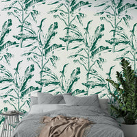 Nature-themed wall mural with intricate leaf patterns and colors

