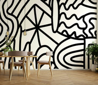 Flowing water designs in blues and whites for a relaxing space

