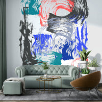 Abstract brushstroke mural in bright hues for modern decor

