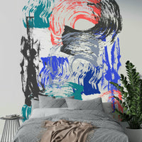Vibrant brushstrokes creating dynamic patterns in wall mural


