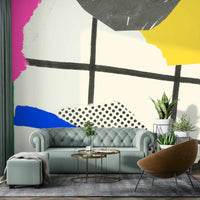 Cheerful summer collage mural for a fun, sunny atmosphere

