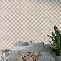 Festive pink gingham wallpaper adding warmth and charm

