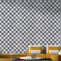 Light blue gingham design bringing cheerful, rustic style to walls

