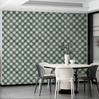 Festive green gingham wallpaper with a charming hand-painted design


