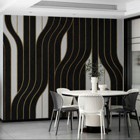 Timeless black and white lines mural adding sophistication


