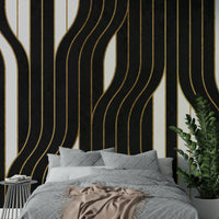 Sleek black and white mural design for a contemporary room

