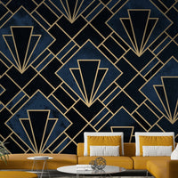 Deep blue and gold Art Deco mosaic design for modern interiors


