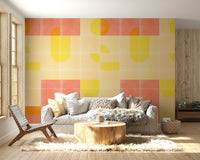 Playful geometric tile wallpaper with retro color palette

