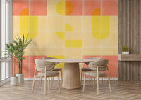 Bold retro tile mural with vibrant geometric patterns