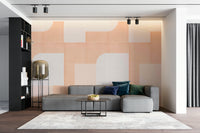 Bold geometric tile pattern in warm retro hues for wall mural

