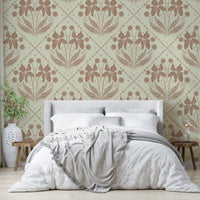 Detailed floral wallpaper in terracotta tones for a rustic touch

