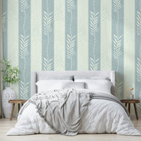 Nature-inspired wallpaper featuring vertical leaves and stems

