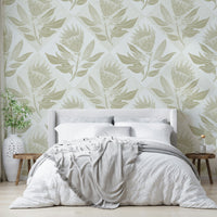 Nature-inspired sage wallpaper with detailed protea flowers

