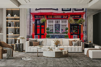 Charming street-side mural with cafe and shop details

