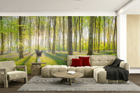 Forest Illuminated mural with vibrant greenery and flowers


