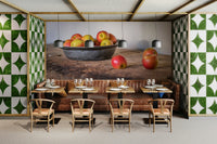 Nature-inspired wall mural with apples and rustic charm


