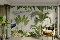 Wall mural with vintage charts and tropical birds
