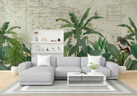 Vintage map mural wallpaper with jungle theme