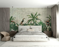 Jungle-inspired wall mural with old-world charm