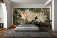 Wall mural with birds, foliage, and vintage charm

