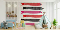 Red pink black fish pattern wall mural
