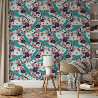 Wall mural featuring peacocks and flowers


