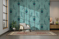 Bold peacock motif wallpaper mural


