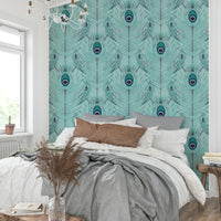 Blue and teal feather wallpaper

