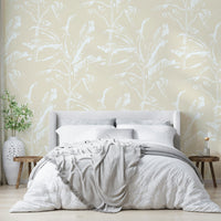 Modern yellow wallpaper with leafy design

