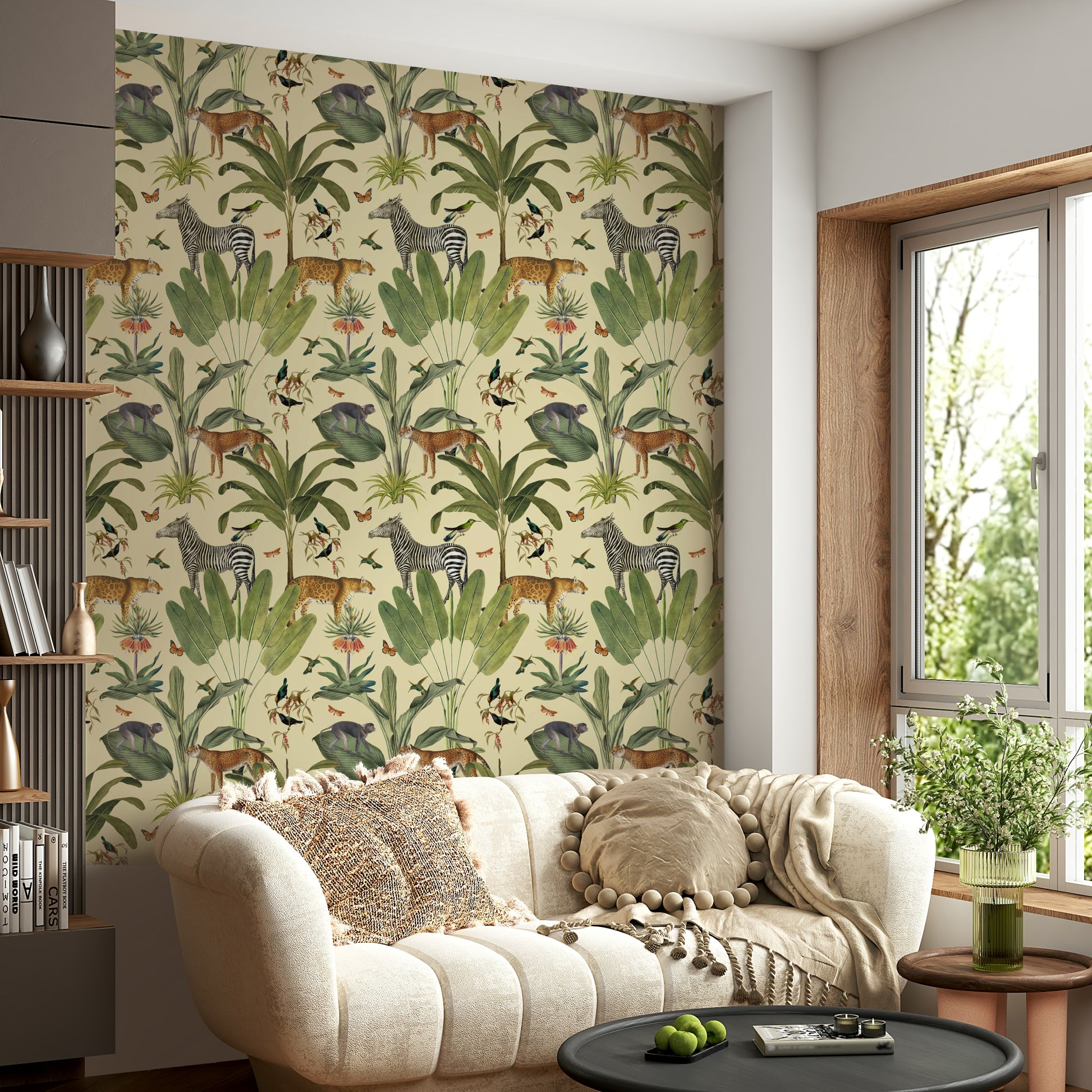 Soft natural wallpaper with safari animals

