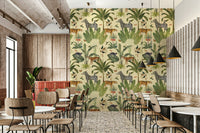 Full view of safari botanical mural wallpaper

