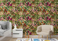 Botanical collage wallpaper with surreal twist


