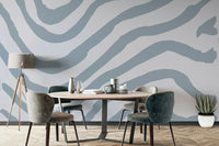 Clean line wall mural in blue tones

