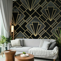 Geometric mural wallpaper in grey and black