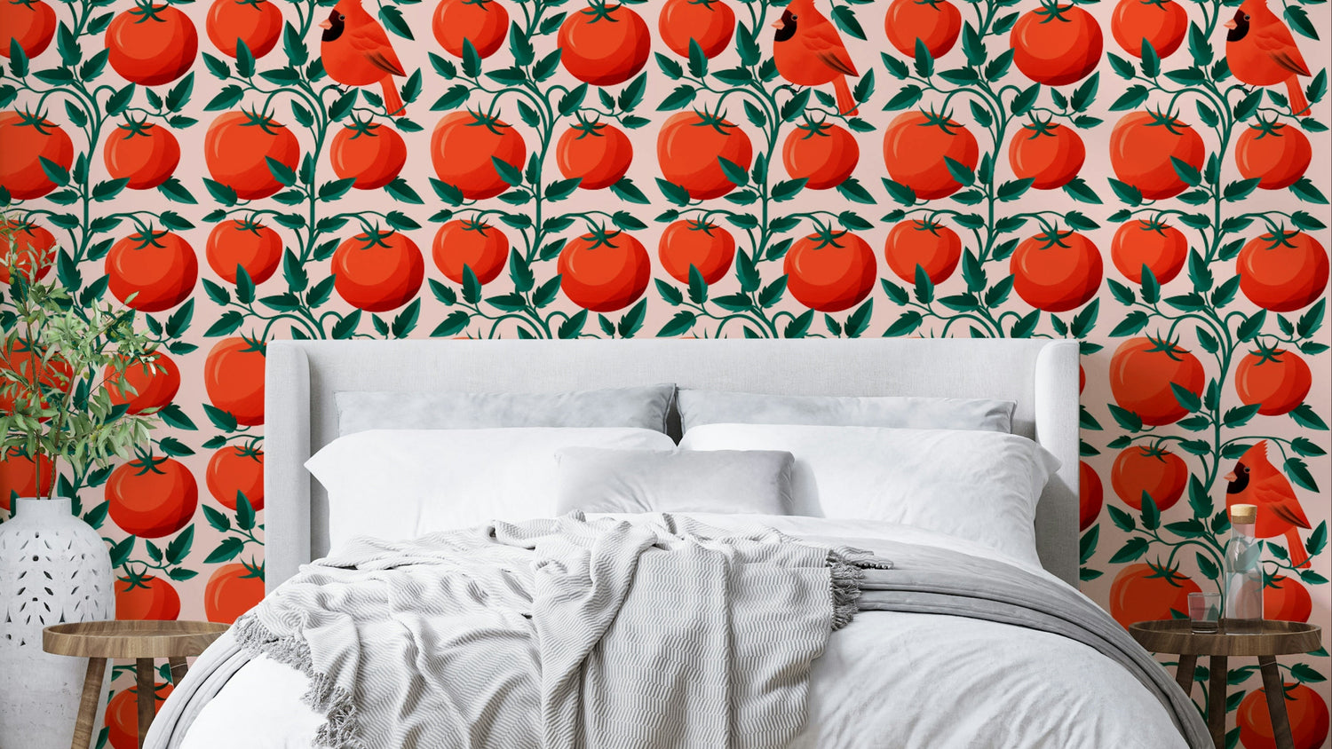 Bright red tomato wallpaper for kitchen

