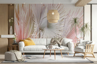 Subtle metallic palm mural with intricate details

