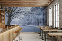 Peaceful snowy landscape mural for walls

