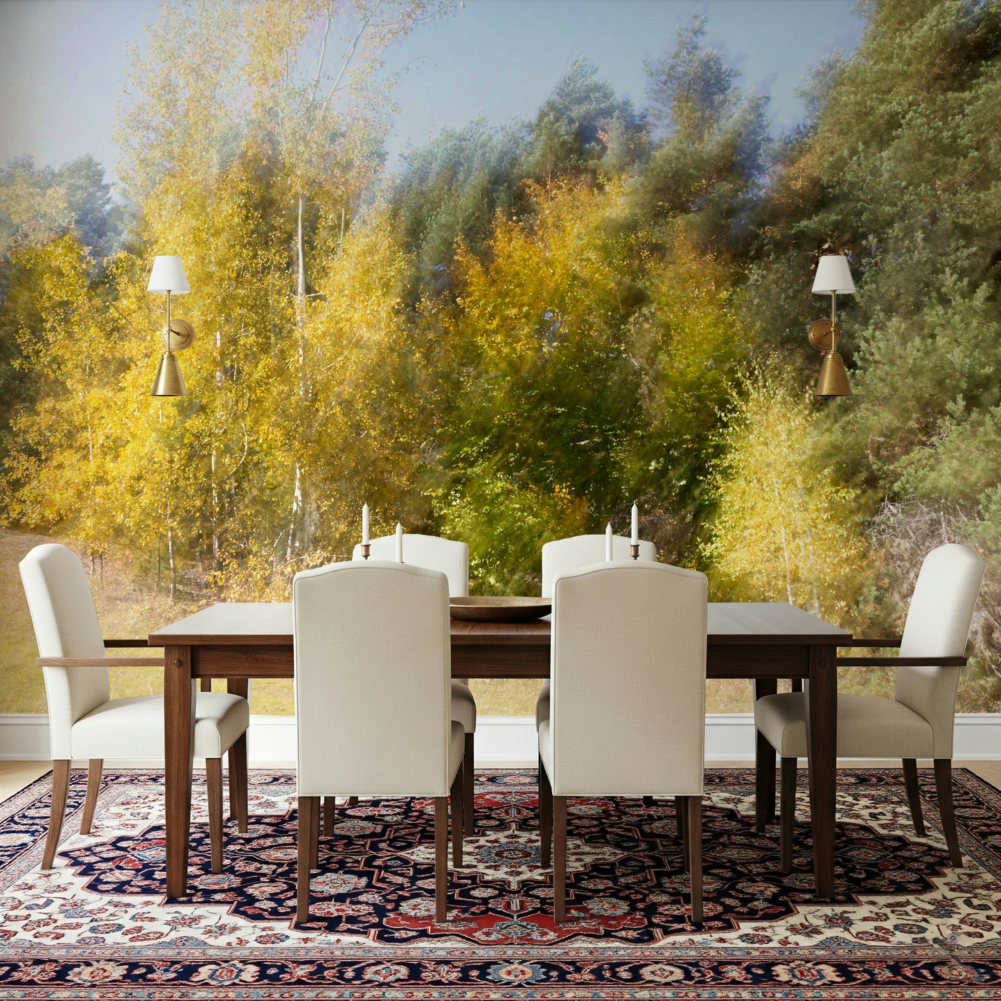 Autumn's Whisper: Blurred Nature Photography of Golden Trees Wall Mural