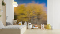 The wall mural is the centerpiece of a modern living space.

