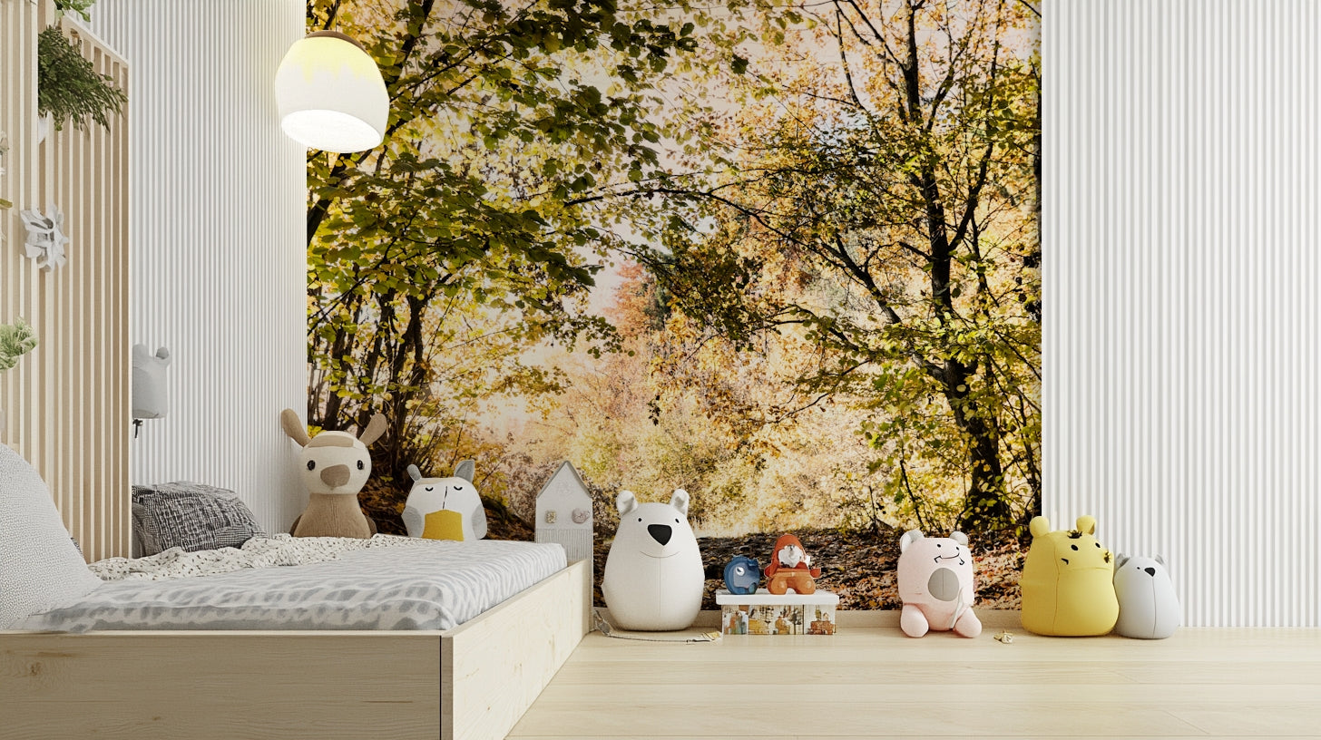 The wall mural is the main feature on a living room wall.

