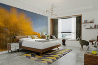 A large-scale nature photography print of a fall landscape.

