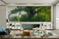 Serene green landscape wall mural
